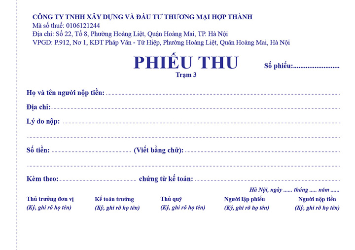 In phieu thu chi tại In Song An